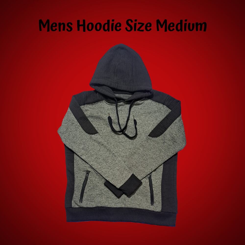 Mens Nick Danger Gray & Black Pullover Hoodie Size Medium with Zippered Pockets